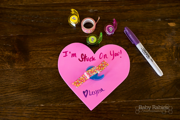"I'm Stuck On You" DIY, no candy Valentine- mini-washi tapes- perfect for preschoolers! | BabyRabies.com